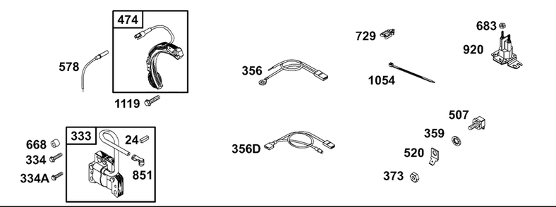 Electrical Diagram and Parts List for 133232-1012-XX  Briggs and Stratton Engine